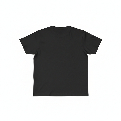 Black T-Shirt flat lay on white background